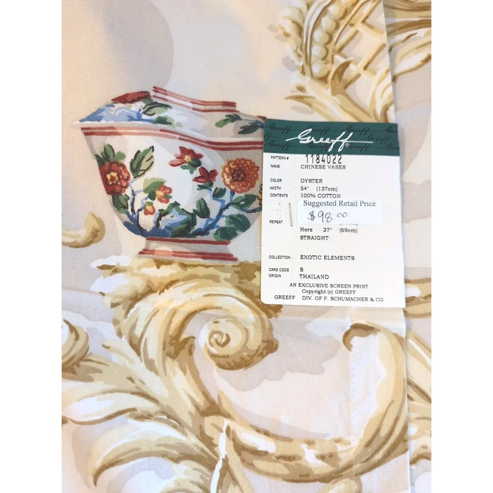 Vintage Chinese Vases Schumacher Greeff Fabric 95" Oyster Pat# 1184022  54" Wide - Picture 2 of 8